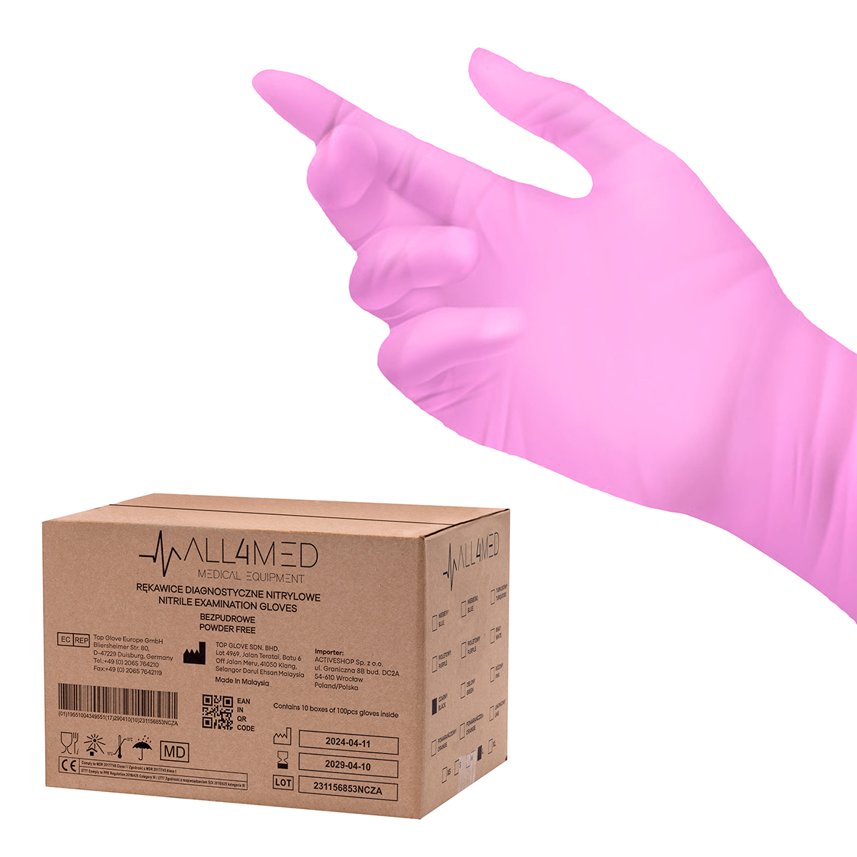 Guanti Monouso Diagnostici In Nitrile All4Med Rosa M 10X100 Pezzi Guanti Monouso Diagnostici In Nitrile All4Med Rosa M 10X100 Pezzi