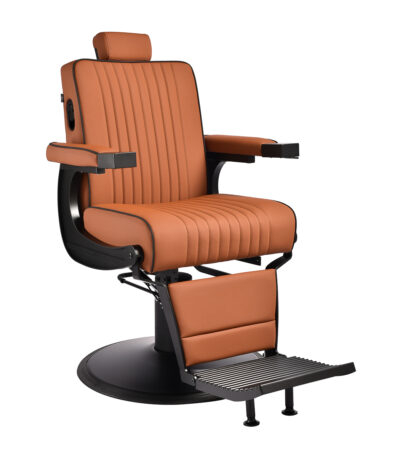 Poltrona Da Barbiere Gabbiano Levi Con Struttura Nera Marrone Senza Cuciture Sullo Schienale