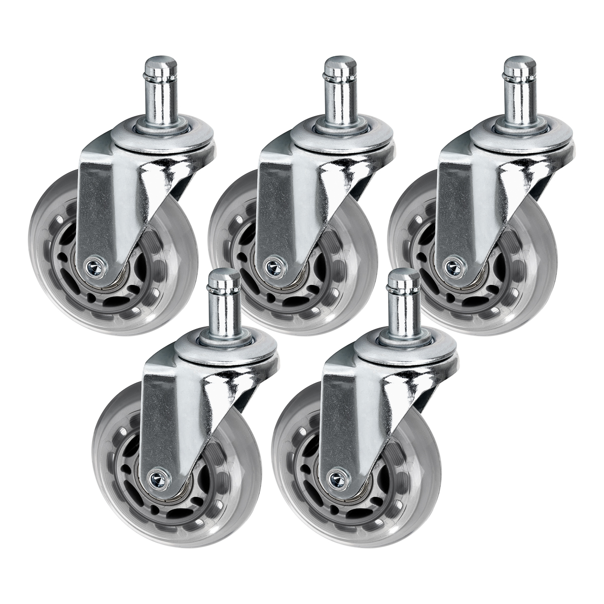 Set Di 5 Ruote Per Sgabello A Pressione In Argento Roll Speed Set Di 5 Ruote Per Sgabello A Pressione In Argento Roll Speed