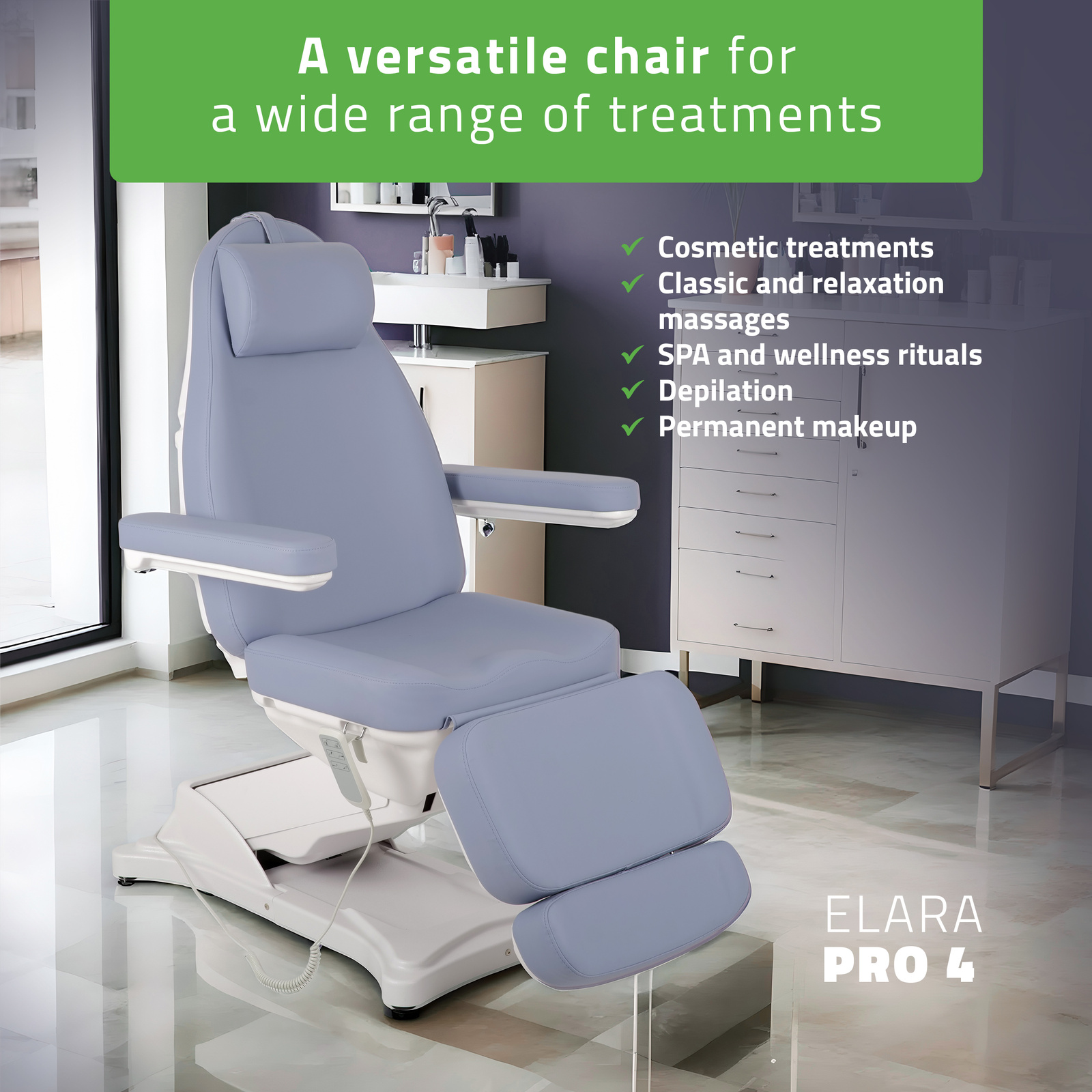 Habys poltrona estetica elettrica 3 motori lilla Elara PRO 4 Habys poltrona estetica elettrica 3 motori lilla Elara PRO 4